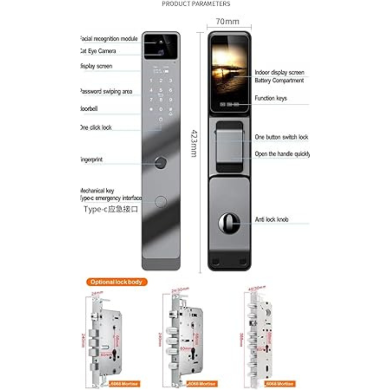 Smart Door Lock with Face ID, Fingerprint, Password & Tuya App Control | Camera Smart Lock 2025Code: Tango-M8