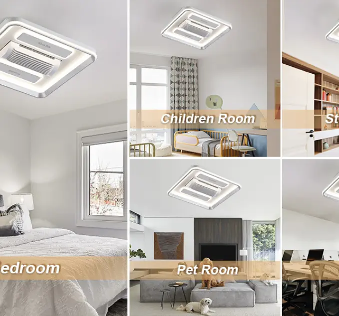 Bladeless Ceiling Fan with Light and Remote, 6 Speed Dimmable Flush Mount Ceiling Fan with Lights for Kids Room, Bedroom or Home Office (20 Inch Square)_Code:  innov601R