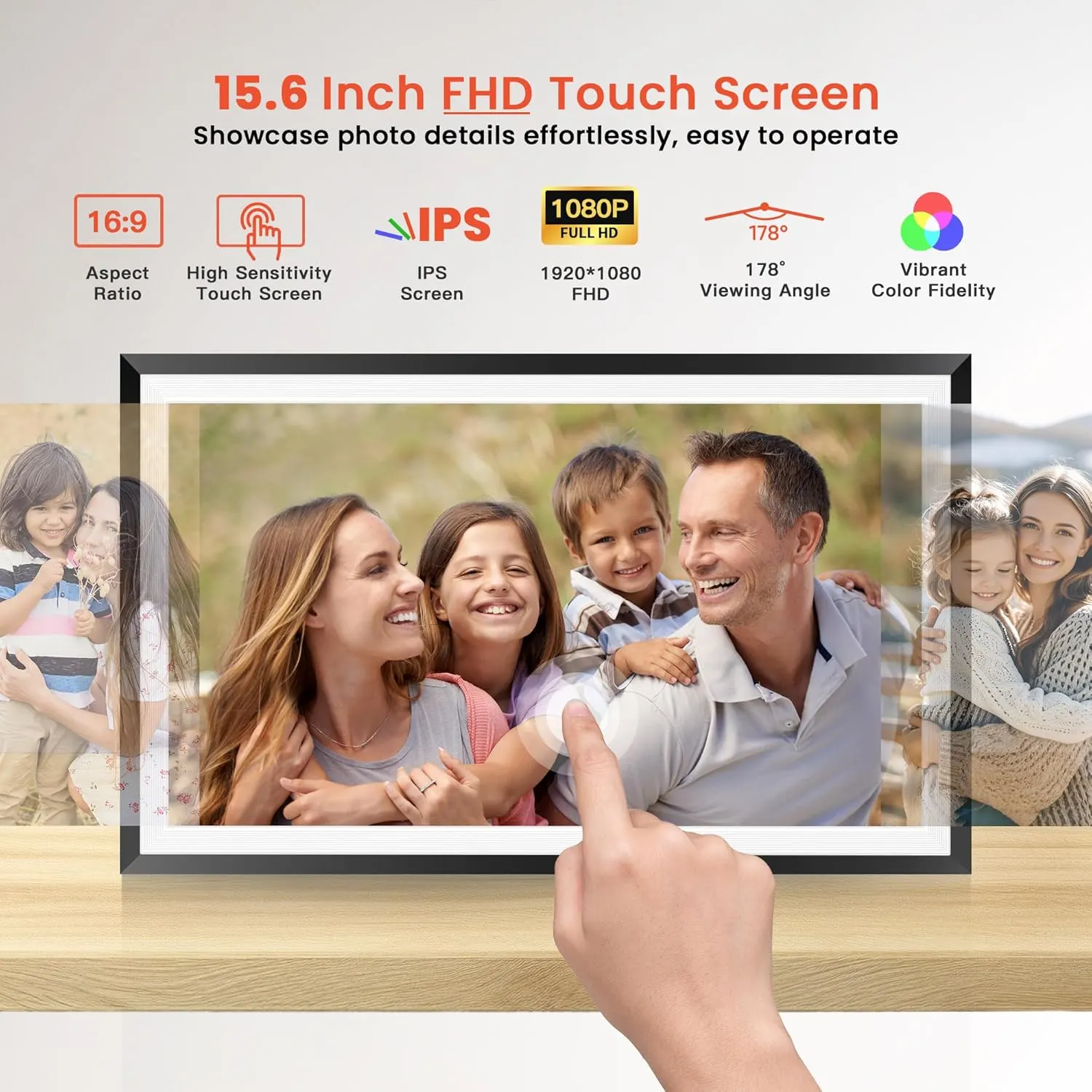 Digital Picture Frame 15.6 Inch Large Digital Photo Frame with 1920 * 1080 IPS Full HD Touchscreen,_CODE; DPF15