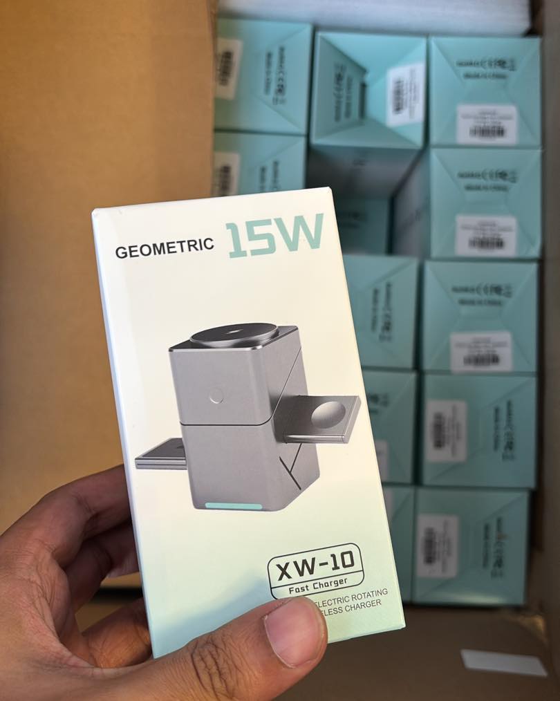 Geometric Wireless Fast Charging 15W 3-in-1 Electric Rotating Charger Code : W030