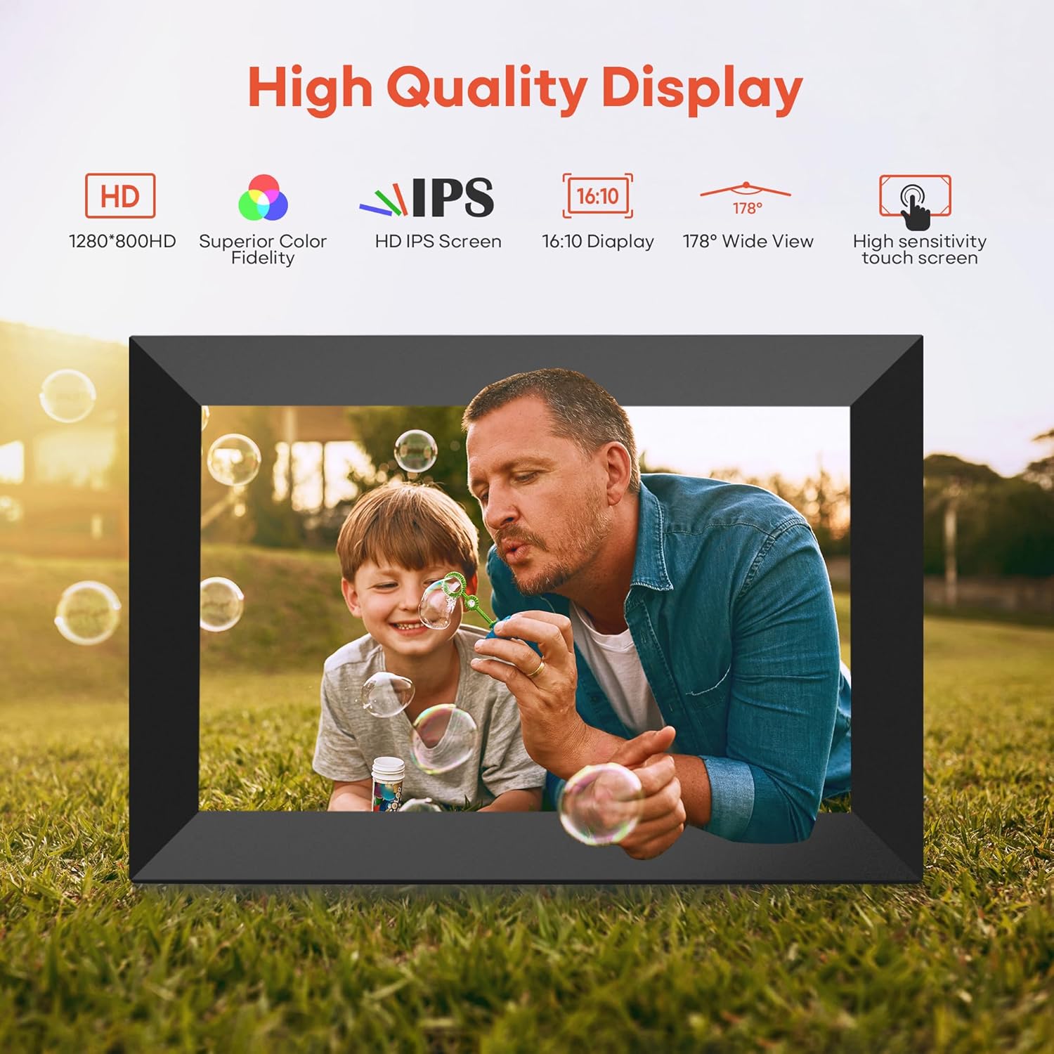 Frameo 10.1 Inch WiFi Digital Picture Frame, 1280x800 HD IPS Touch Screen Photo Frame Electronic, 32GB Memory