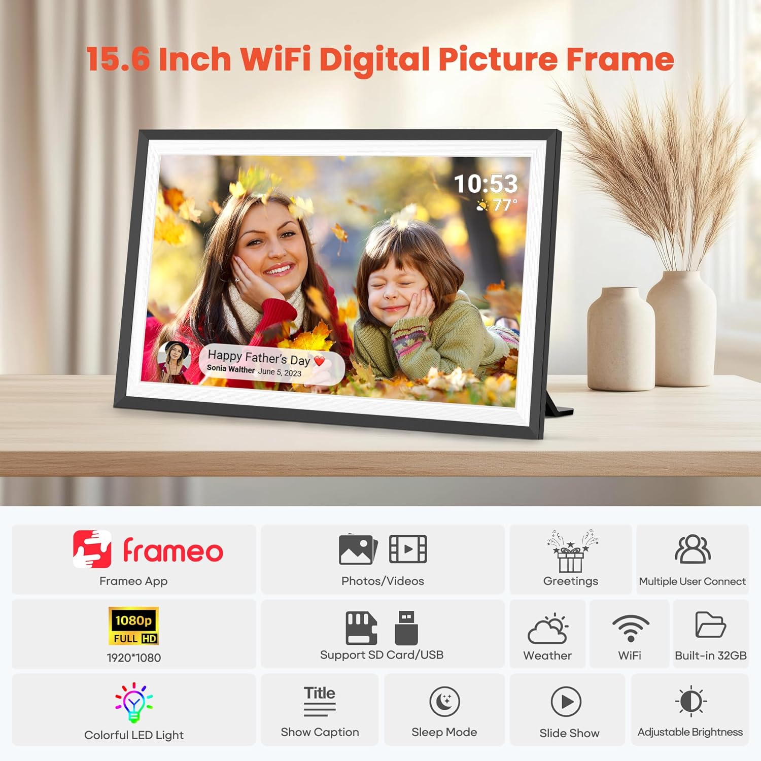 Digital Picture Frame 15.6 Inch Large Digital Photo Frame with 1920 * 1080 IPS Full HD Touchscreen,_CODE; 143
