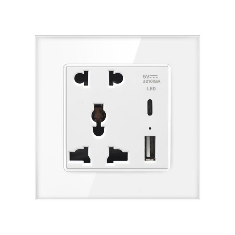 Glass Border Wall Socket 5 Pin With Type-C and USB