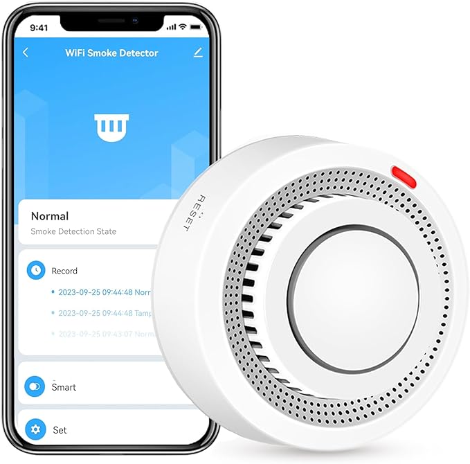Smart Smoke Detector Fire Alarm: WiFi Smoke Detector with App Notifications, Wireless Smoke Alarm with Photoelectric Sensor for Home, Tuya App Remote Control