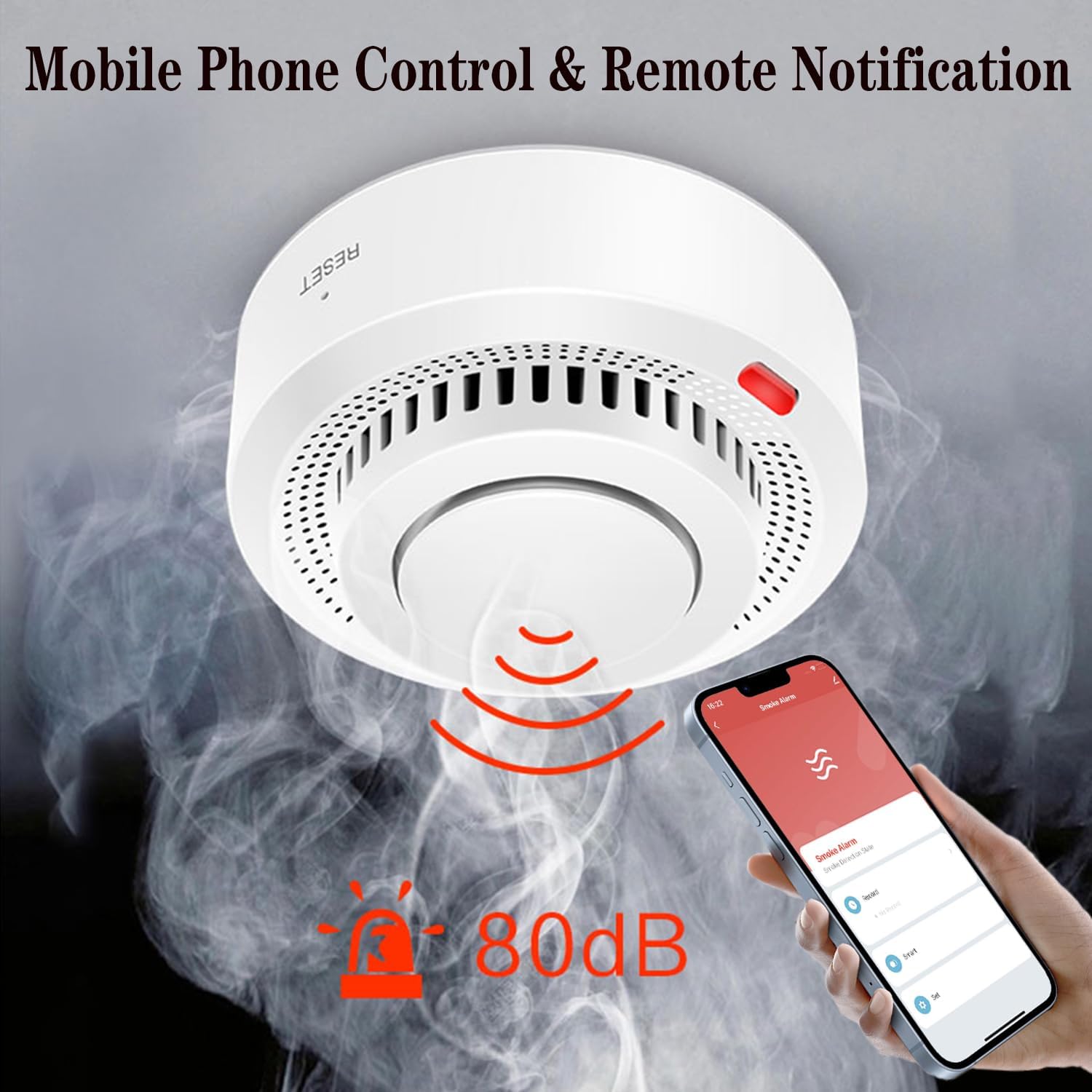 Smart Smoke Detector Fire Alarm: WiFi Smoke Detector with App Notifications, Wireless Smoke Alarm with Photoelectric Sensor for Home, Tuya App Remote Control