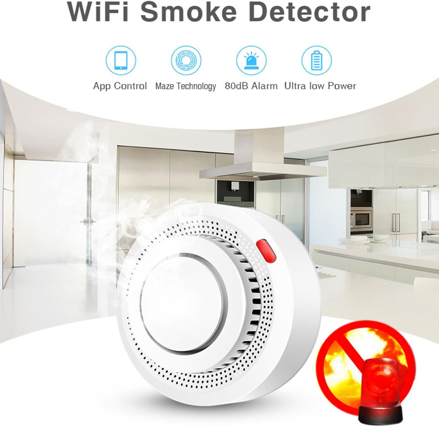 Smart Smoke Detector Fire Alarm: WiFi Smoke Detector with App Notifications, Wireless Smoke Alarm with Photoelectric Sensor for Home, Tuya App Remote Control