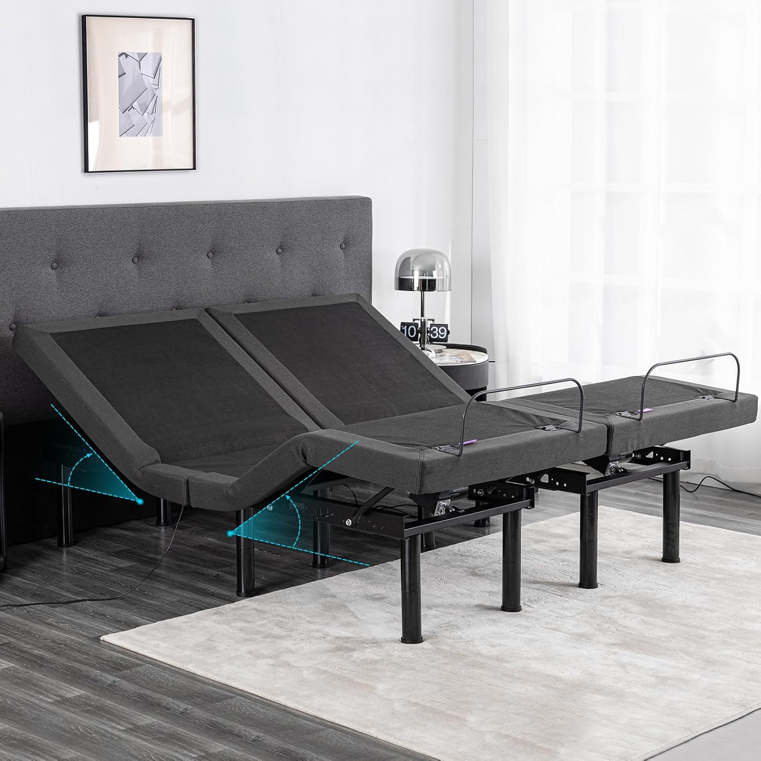 Smart Electric Bed Frame Twin XL Adjustable Beds with Thickened Foam Frame, Adjustable Bed Base with Wireless Remote, Separate Head/Foot Lift, Easy Assembly, Sturdy Metal,