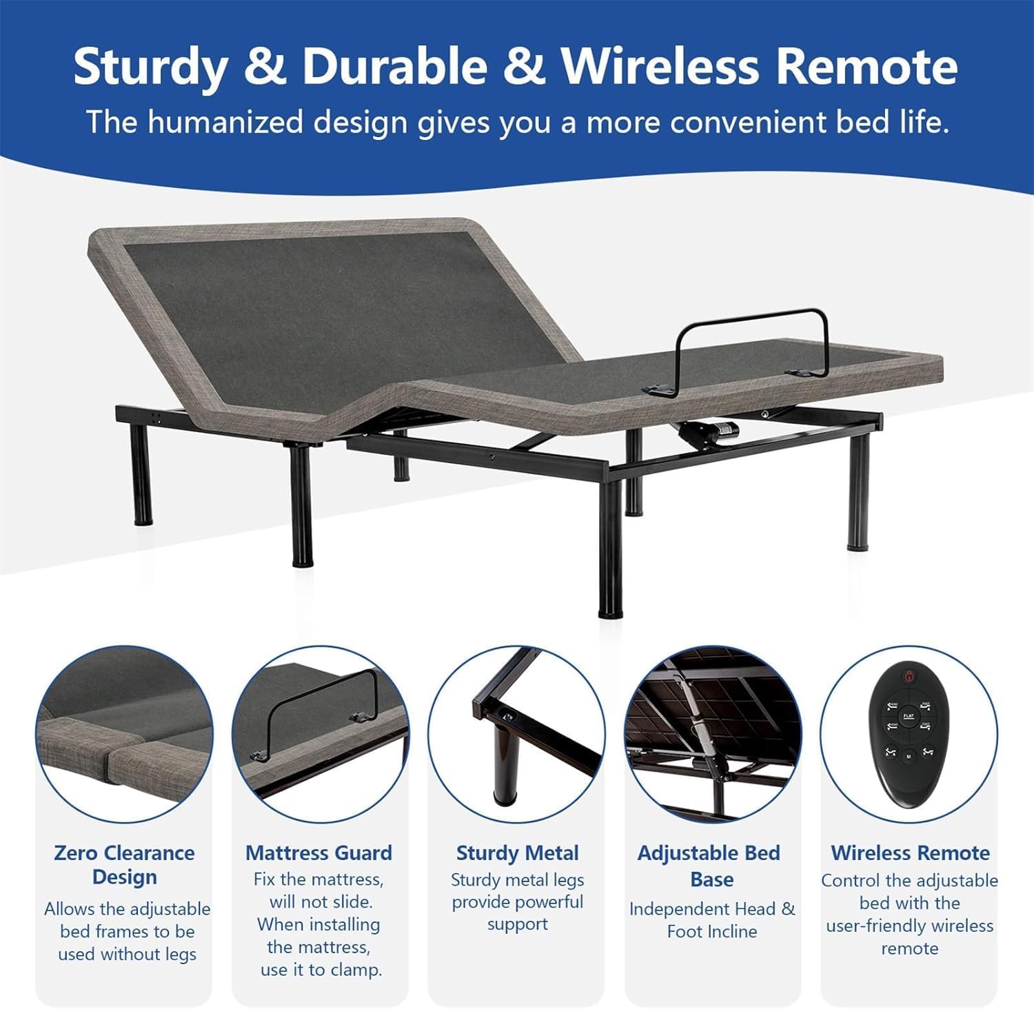 Smart Electric Bed Frame Twin XL Adjustable Beds with Thickened Foam Frame, Adjustable Bed Base with Wireless Remote, Separate Head/Foot Lift, Easy Assembly, Sturdy Metal,