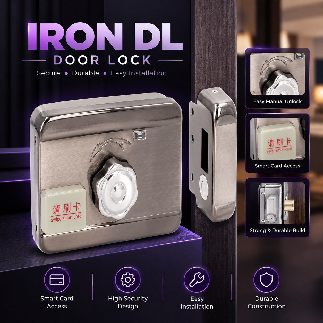 Remote Control Door Lock, High Security Stainless Steel Electronic Deadbolt Door Lock with Anti-Theft for Residential Area_Code: IRON-DL