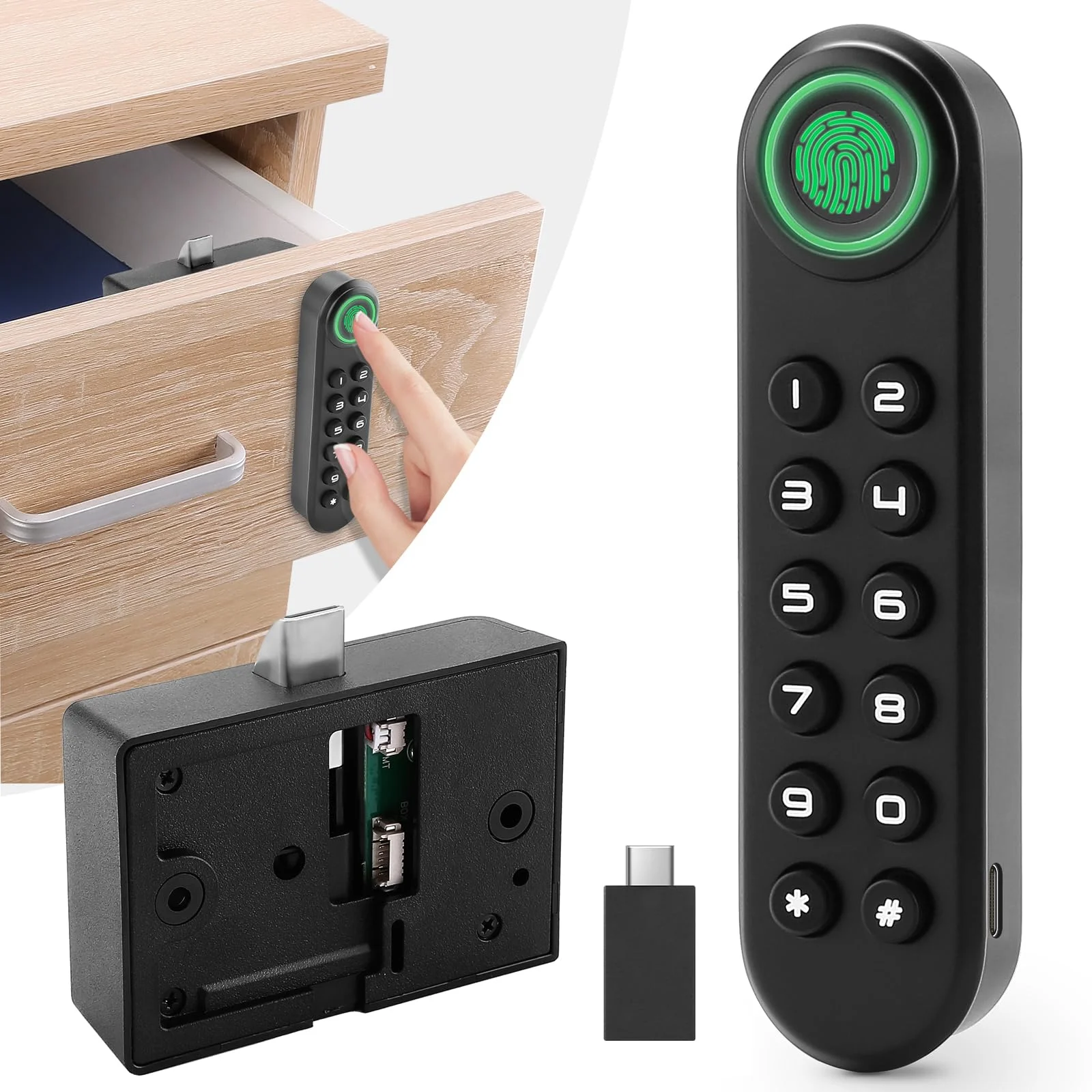Fingerprint Cabinet Lock, Smart Cabinet Locks,  Password Drawer Lock with USBKEY Suitable for Office Cabinet, Wardrobes, Liquor, Weapon Storages and etc-ABS Lock Case CODE: ICDL