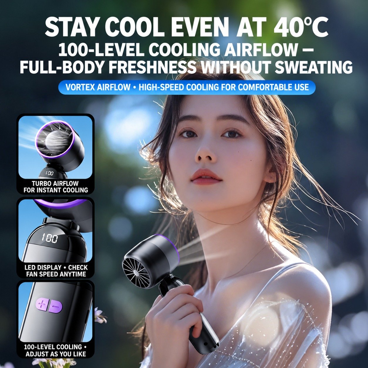 Handheld Mini Fan QW-F85 – 100-Speed Turbo Cooling Fan