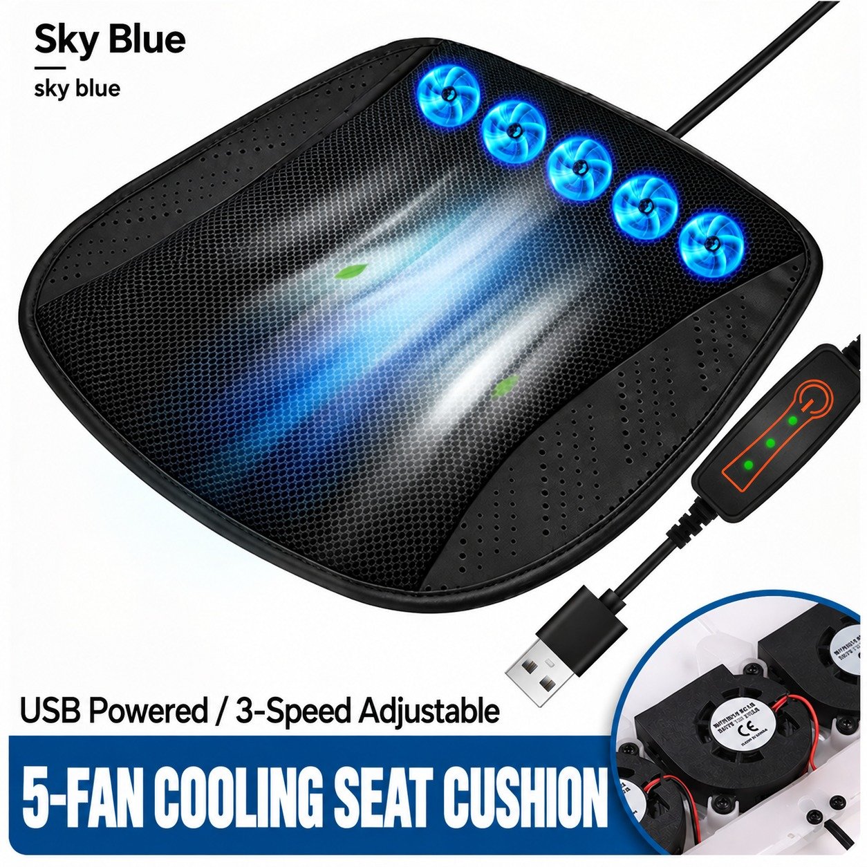 JOYCS Ice Silk Car Seat Cooling Cushion with 5/8 Fans
