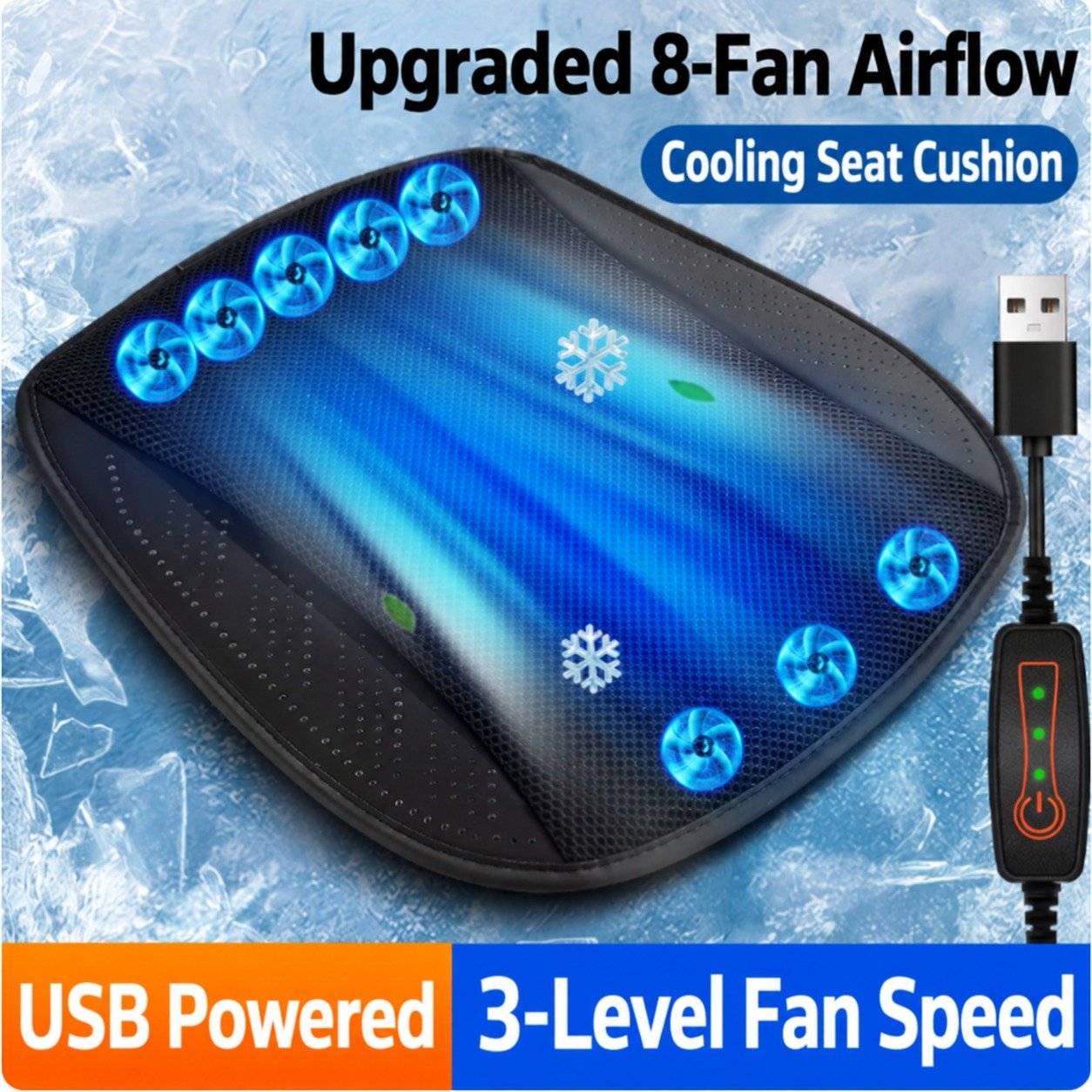 JOYCS Ice Silk Car Seat Cooling Cushion with 5/8 Fans
