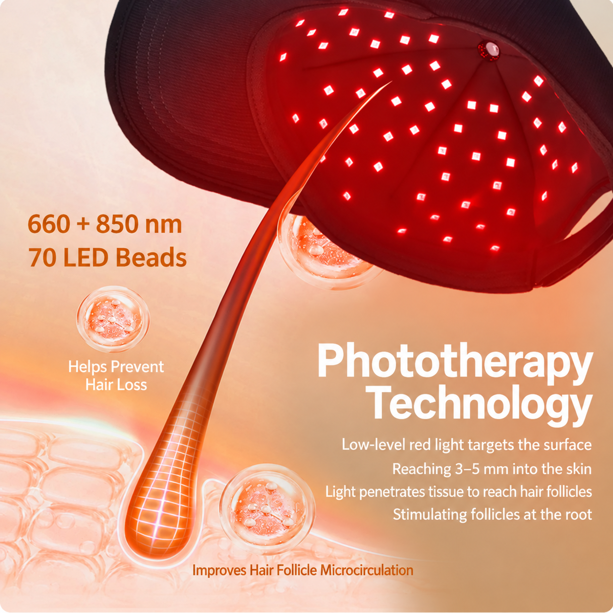 Intelligent Laser Hair Growth Cap with Red & Blue Light Therapy, Infrared Technology & Vibration Massage