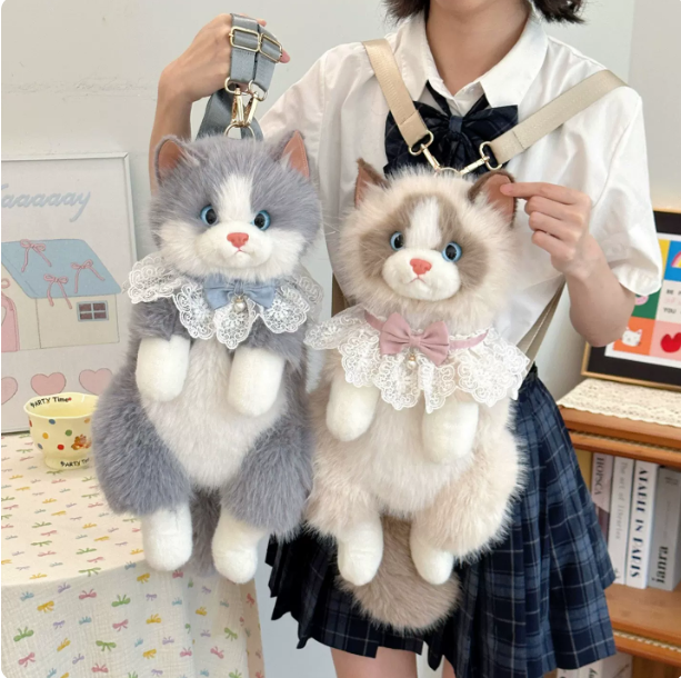 Realistic Plush Cat Backpack – Cute Kitten Soft Toy Bag for Girls & Kids