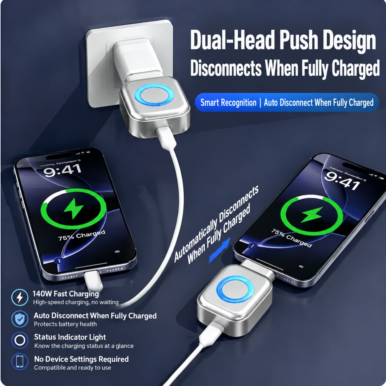 Smart Automatic Power-Off Phone Charger – Intelligent Anti-Overcharging Cable Disconnector