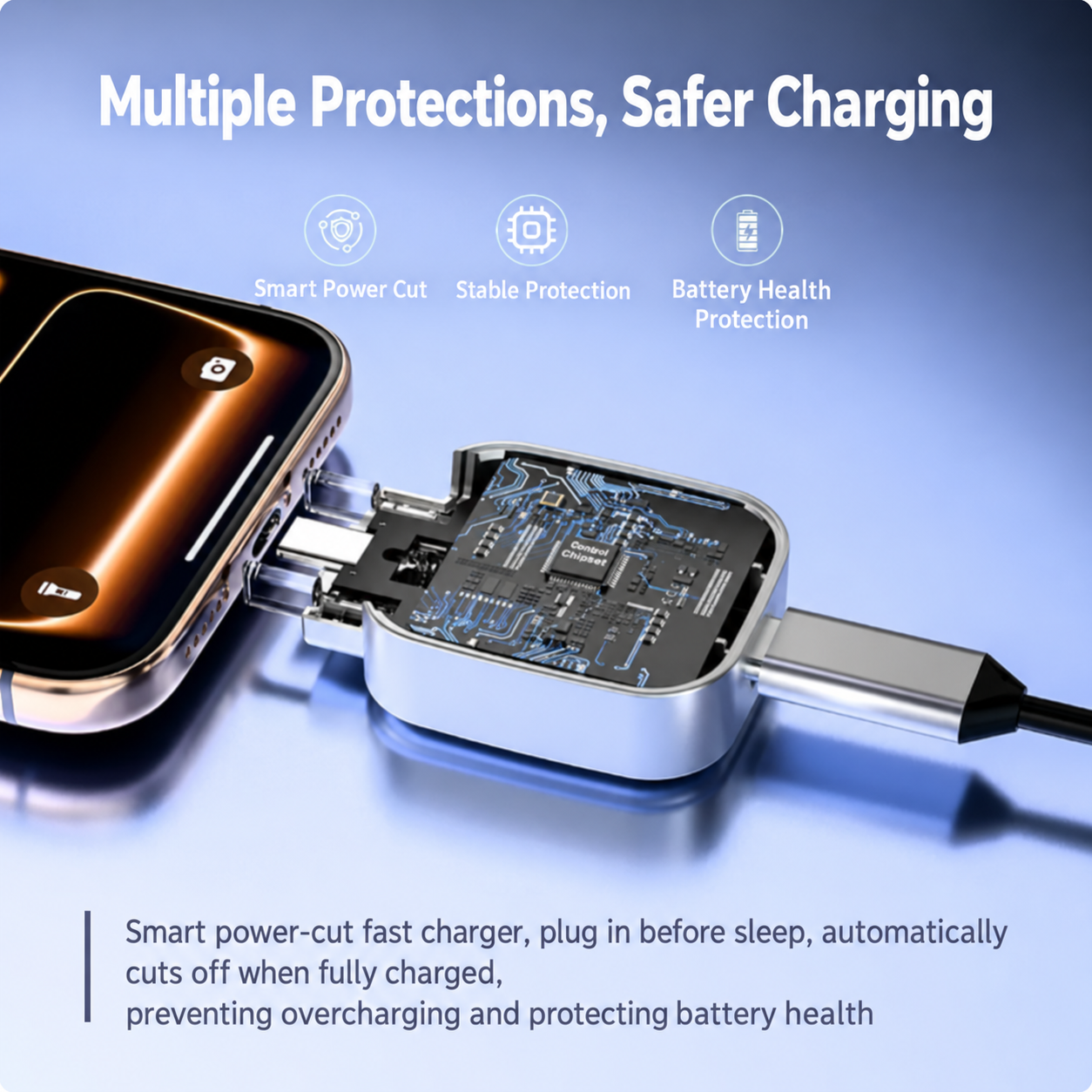 Smart Automatic Power-Off Phone Charger – Intelligent Anti-Overcharging Cable Disconnector
