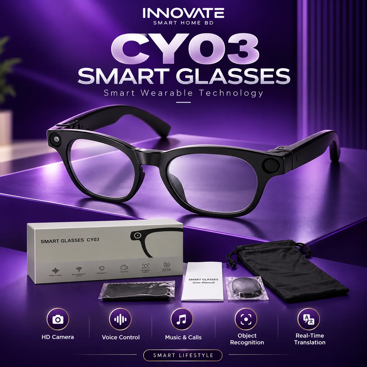Smart Glasses CY03 with AI Camera.