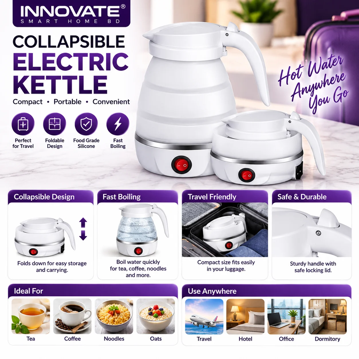 Portable Travel Electric Kettle 600W 600ml Code T-Travel