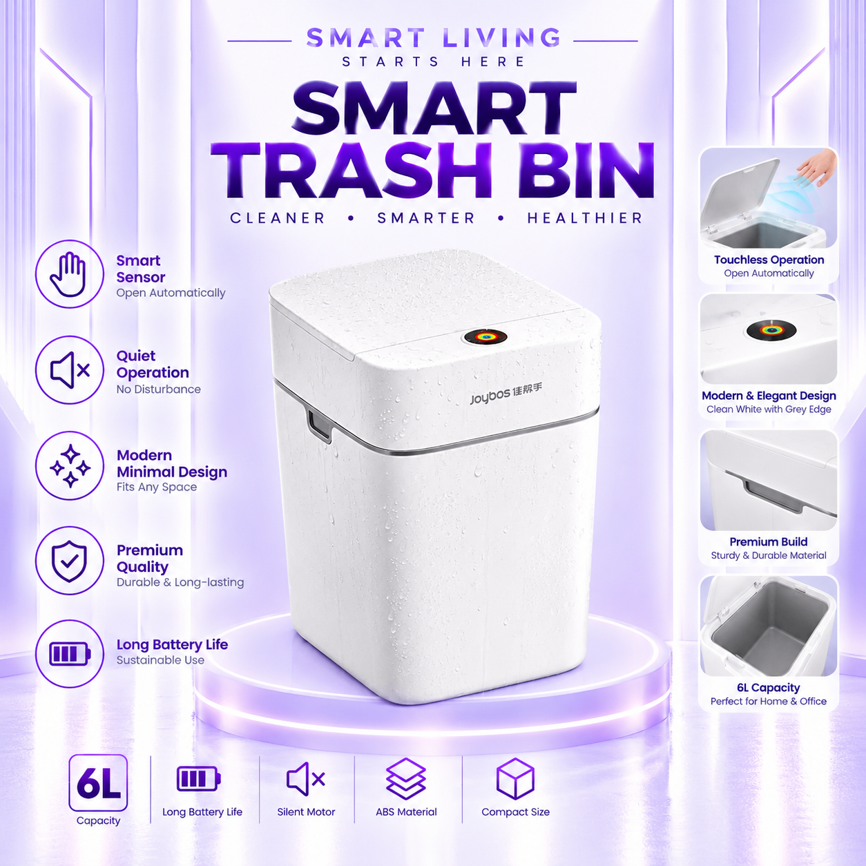 6L Smart Sensor Trash Bin – Automatic Touchless Dustbin