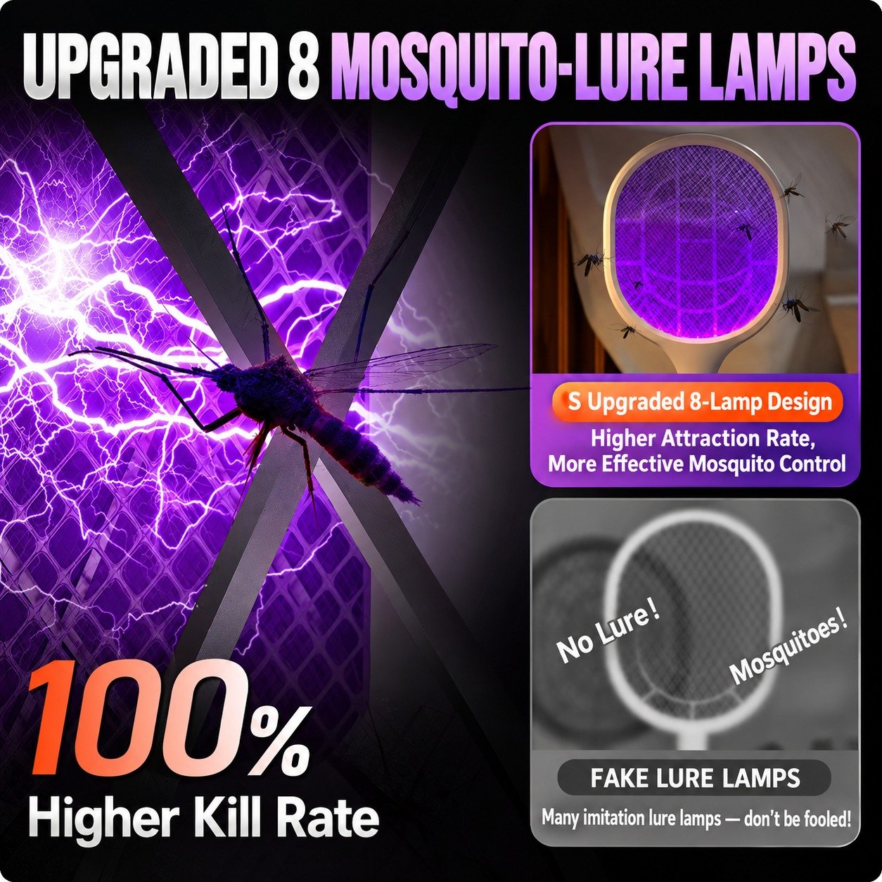 Rechargeable Electric Mosquito Swatter & 2-in-1 Mosquito Killer Lamp