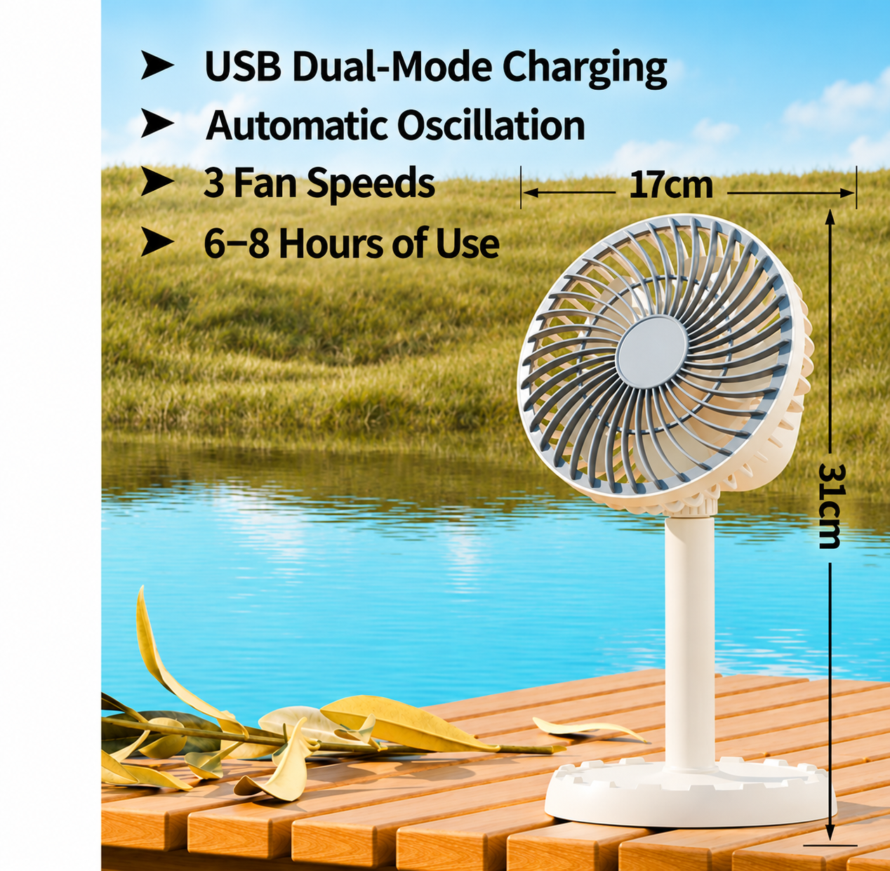 Portable USB Rechargeable Oscillating Fan