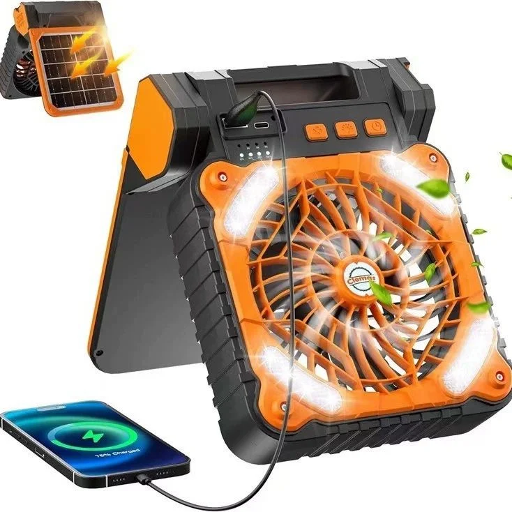 Solar Outdoor Camping Table Mini Portable Rechargeable Fan With Solar Panel and USB for Outdoor Use
