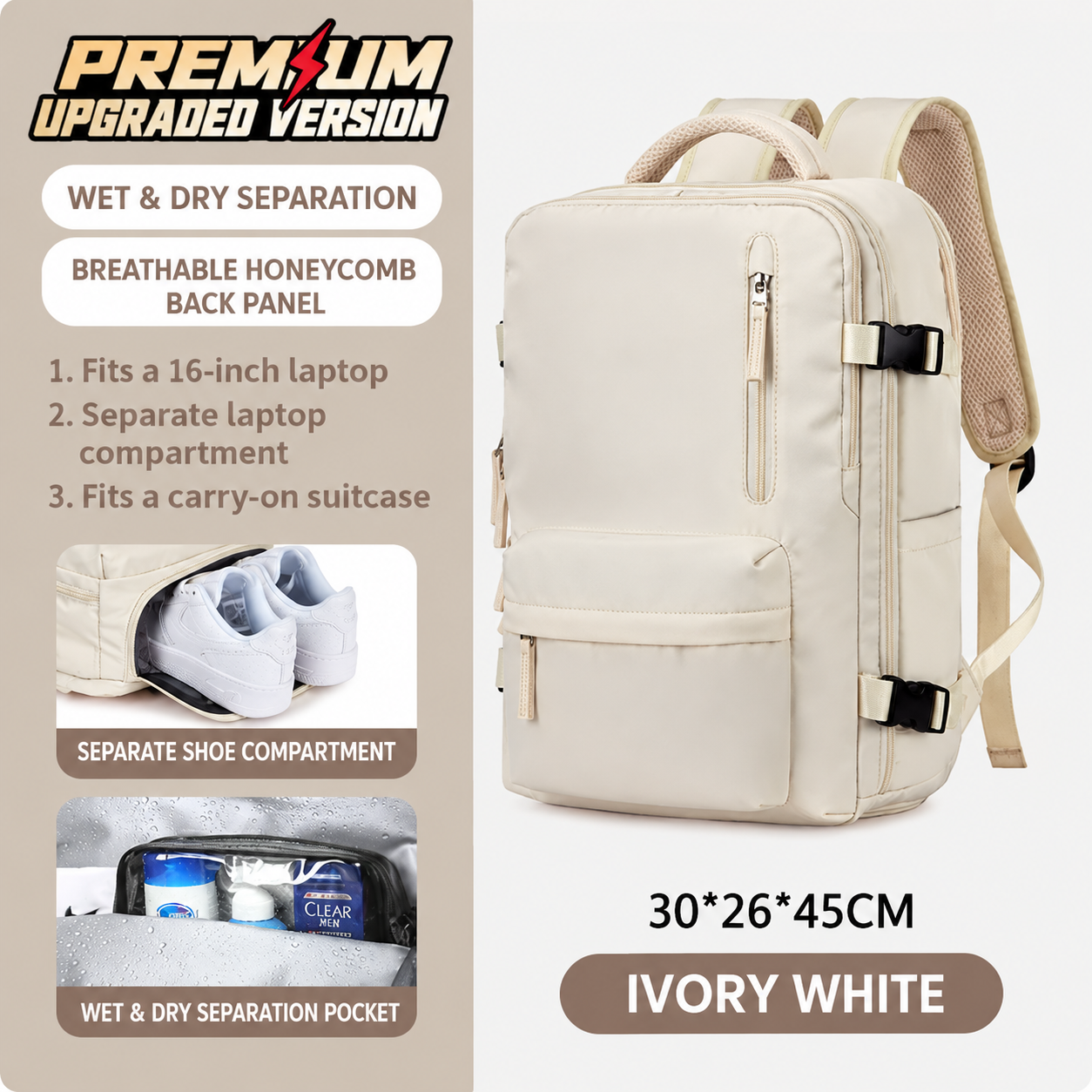 Miu 17-Inch Laptop Travel Backpack with USB Charging Port