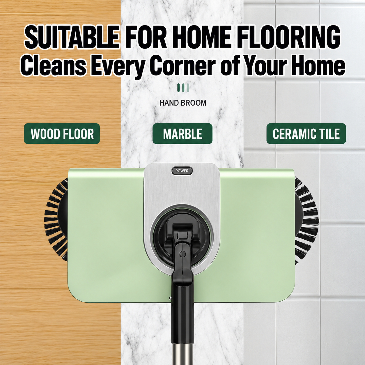 2-in-1 Manual Push Sweeper with Front LED Light – Rotating Brush Floor Cleaning Broom