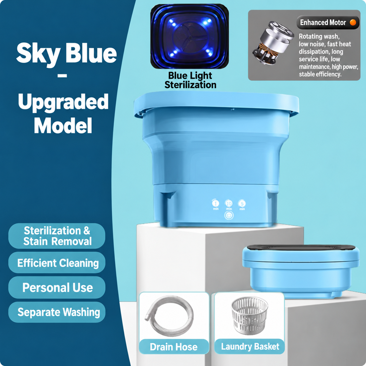 Fully Automatic Portable Mini Washing Machine for Underwear, Socks & Small Clothes – Foldable Compact Washer