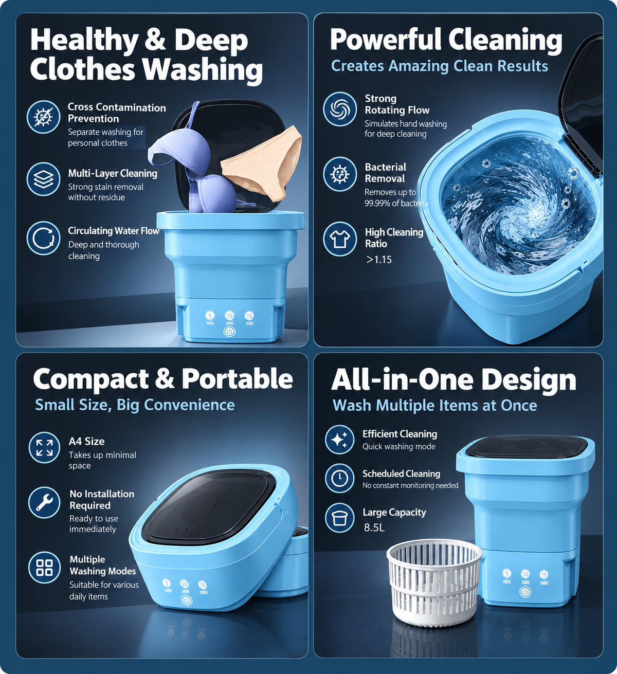 Fully Automatic Portable Mini Washing Machine for Underwear, Socks & Small Clothes – Foldable Compact Washer