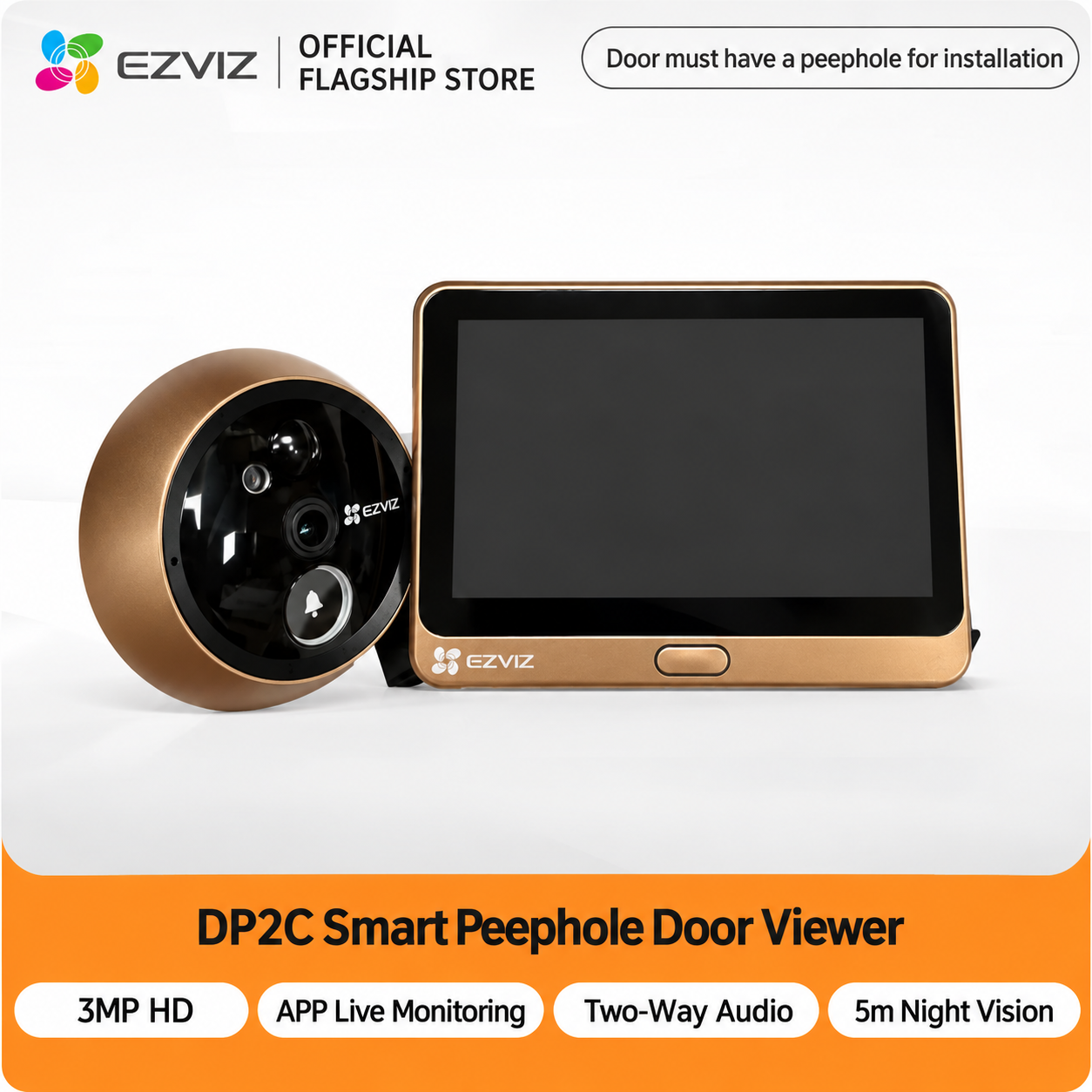 EZVIZ DP2C Smart Video Doorbell with HD Camera, Indoor Display Monitor & Two-Way Video Intercom