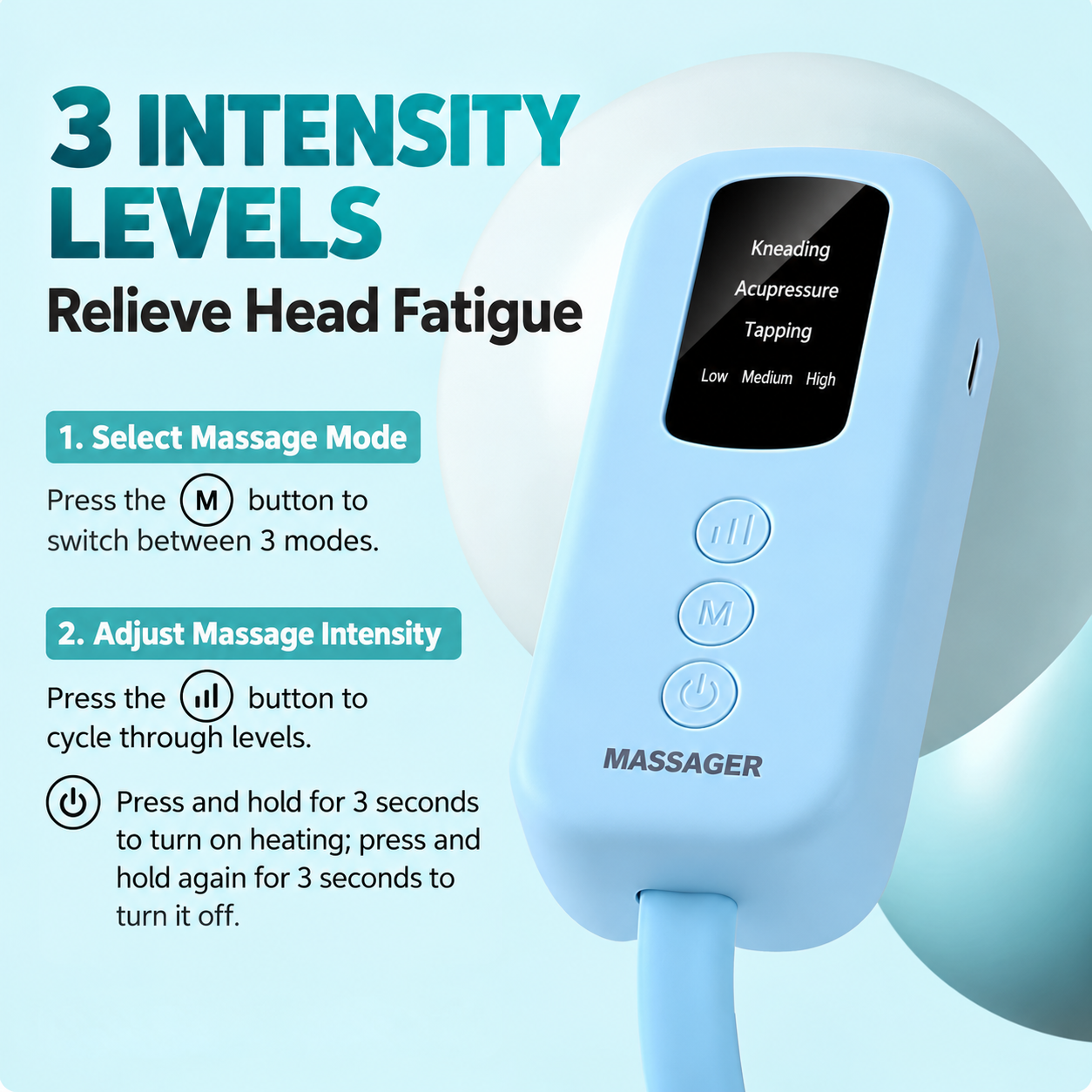 Jessica 567 Electric Head Massager with Air Pressure, Heat Therapy & Scalp Massage – Sleep Aid for Temples and Forehead