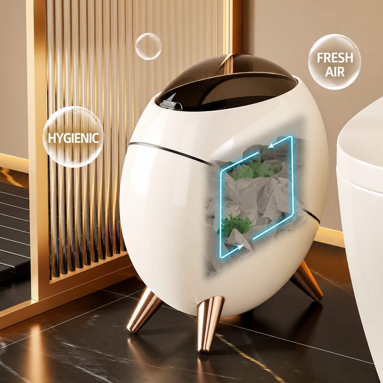 Luxury Egg-Shaped Space Capsule Trash Can – Large Capacity Modern Waste Bin for Living Room, Bedroom & Bathroom