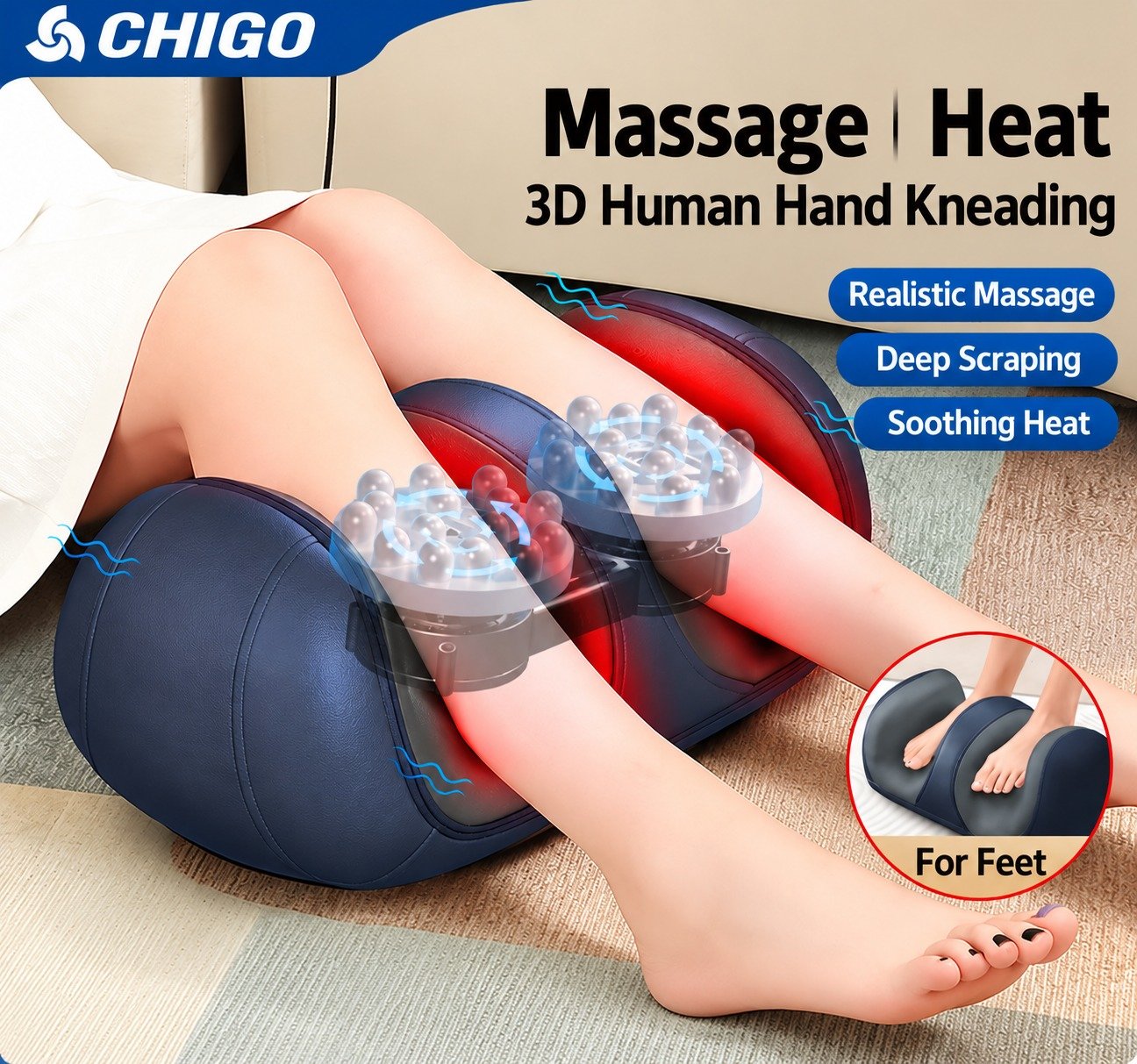 Zhigao ZG-AM212-GLM Automatic Calf & Foot Massager with Kneading, Roller Massage & Heat Compress