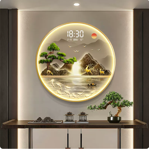 Round Pine Tree LED Wall Clock – Modern Home Decorative Art