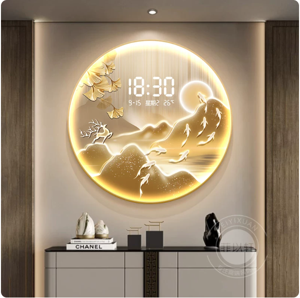 Round Pine Tree LED Wall Clock – Modern Home Decorative Art