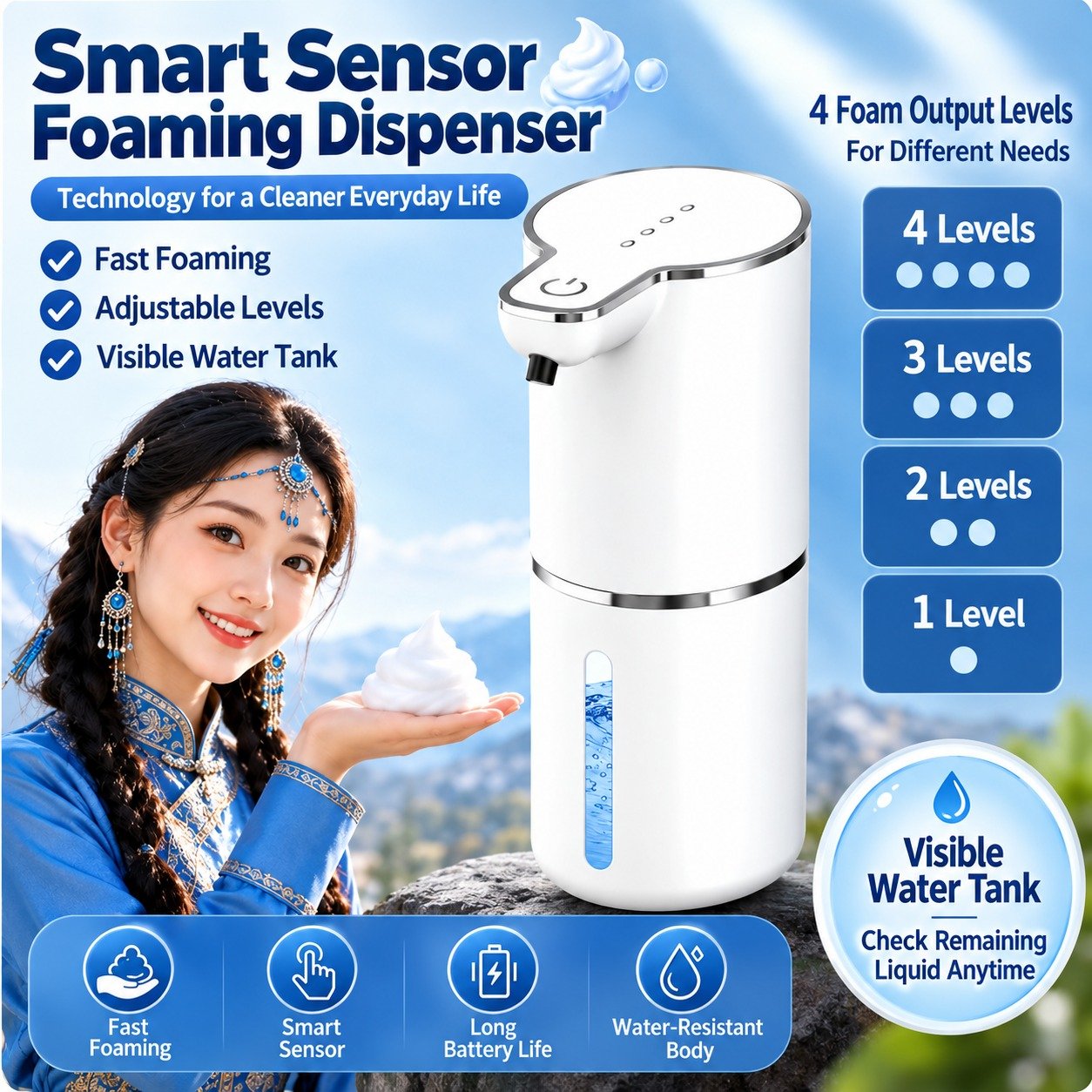 Smart Automatic Sensor Foam Soap Dispenser – Touchless Rechargeable Wall-Mounted Hand Wash Dispenser