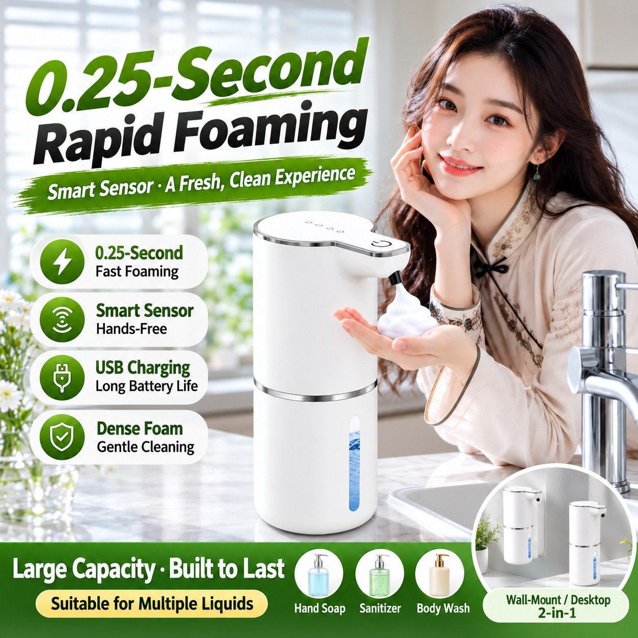 Smart Automatic Sensor Foam Soap Dispenser – Touchless Rechargeable Wall-Mounted Hand Wash Dispenser