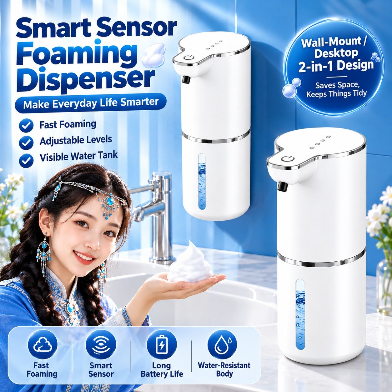 Smart Automatic Sensor Foam Soap Dispenser – Touchless Rechargeable Wall-Mounted Hand Wash Dispenser