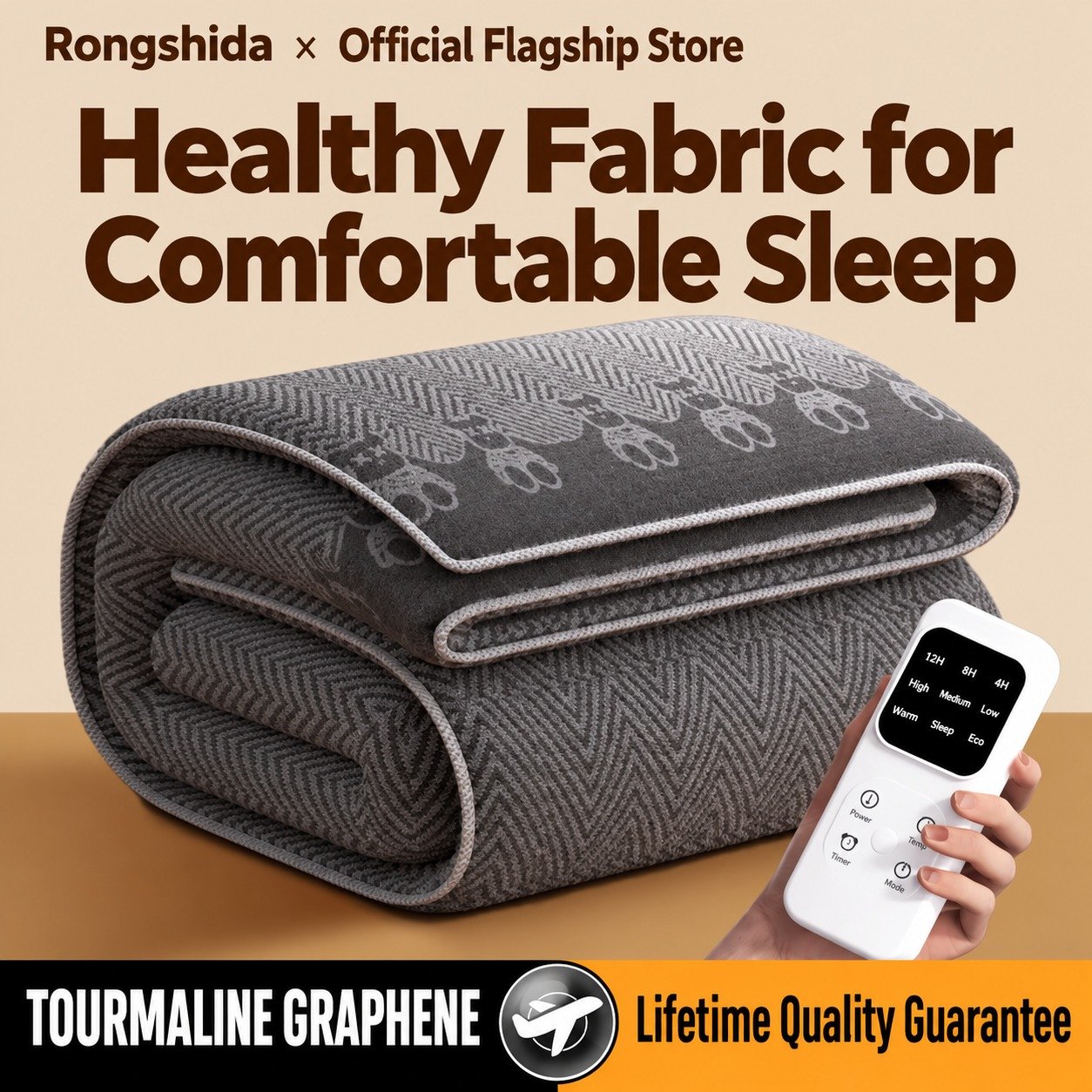 Royalstar RSD-1005 Graphene Electric Blanket 200×180cm | Dual Control Double Bed Heated Blanket with 5 Heat Settings & Timer
