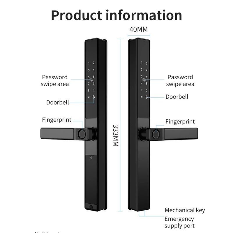 Grille Swing door Double Side Fingerprint Digital Aluminium Lock Outdoor Waterproof Stainless Steel Smart Door Lock DQ02_Code: DQ02